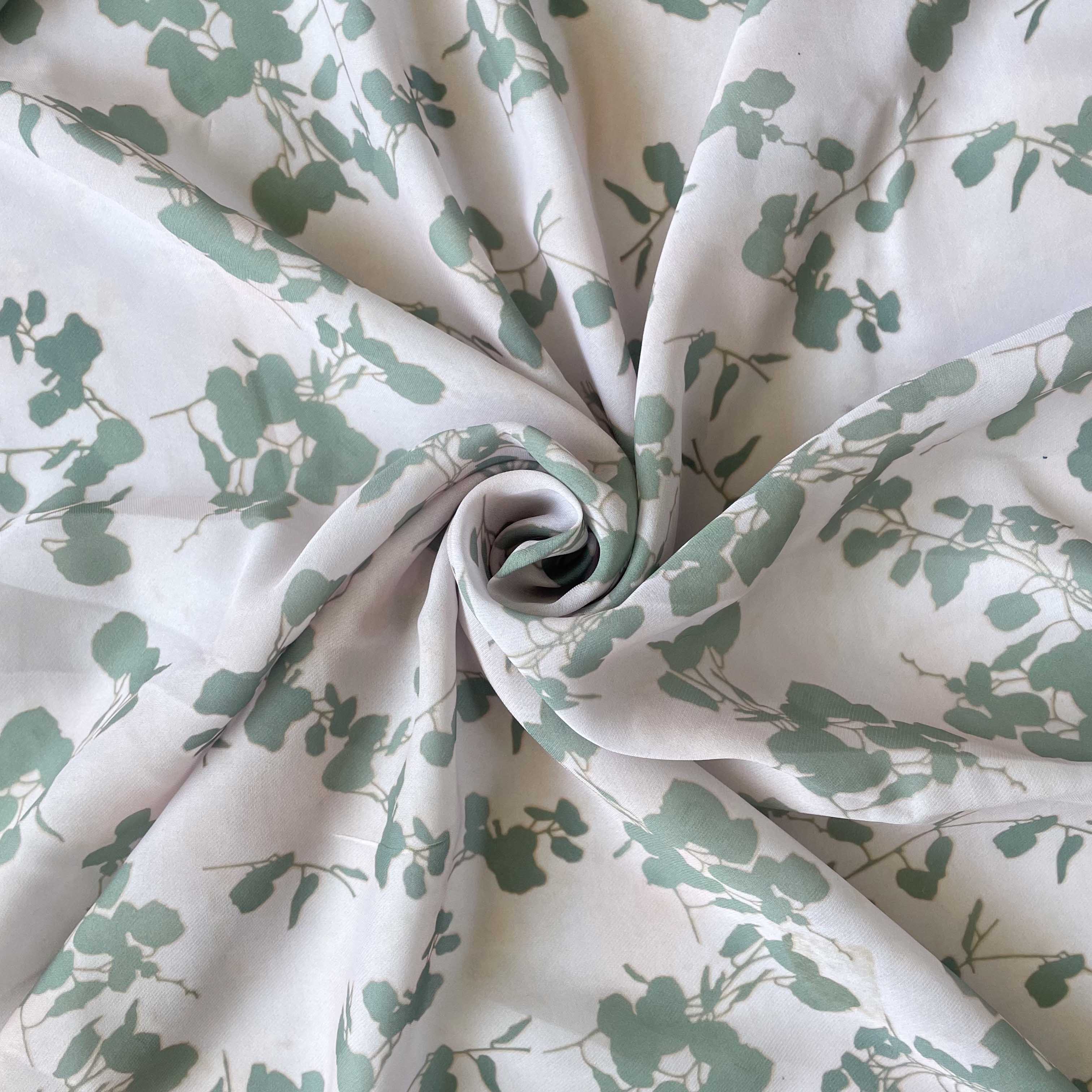 Dull Green Abstract Floral Printed Burberry Silk Fabric (Width 45