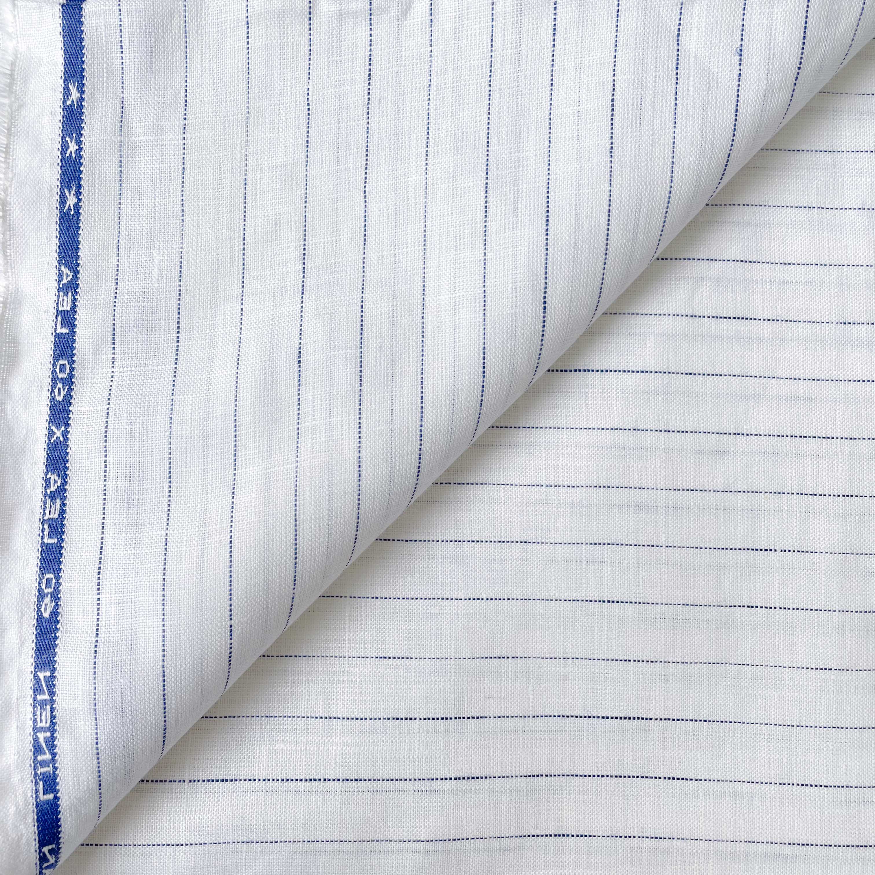 Snow White & blue Delicate Stripes Premium 60 Lea Pure Linen Fabric (W –  Fabric Pandit