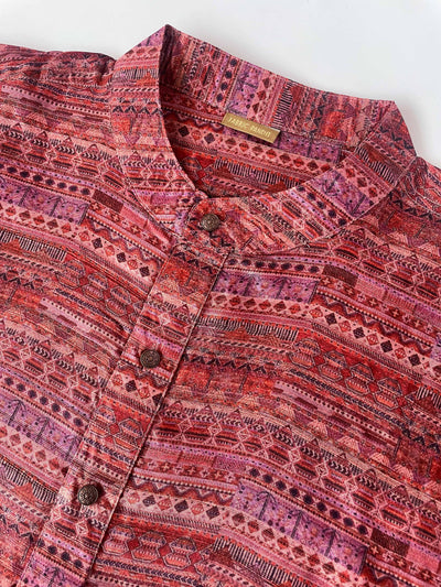 Utsav By Fabric Pandit Men's Stitched Long Kurta Men's Rosewood Pink Persian Art Printed Comfort Fit Long Kurta
