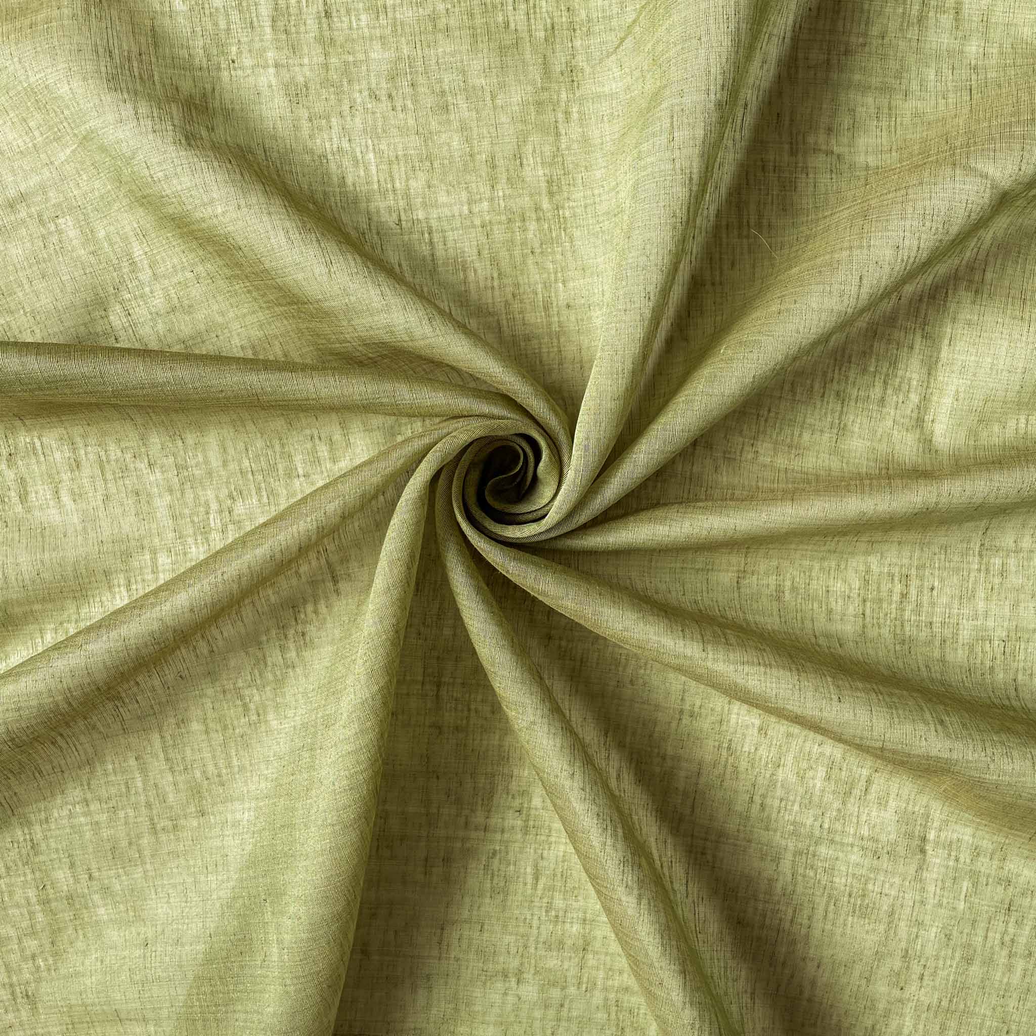 (CUT PIECE) Dusty Olive Green Blended Silk Linen Fabric (Width 44 Inch