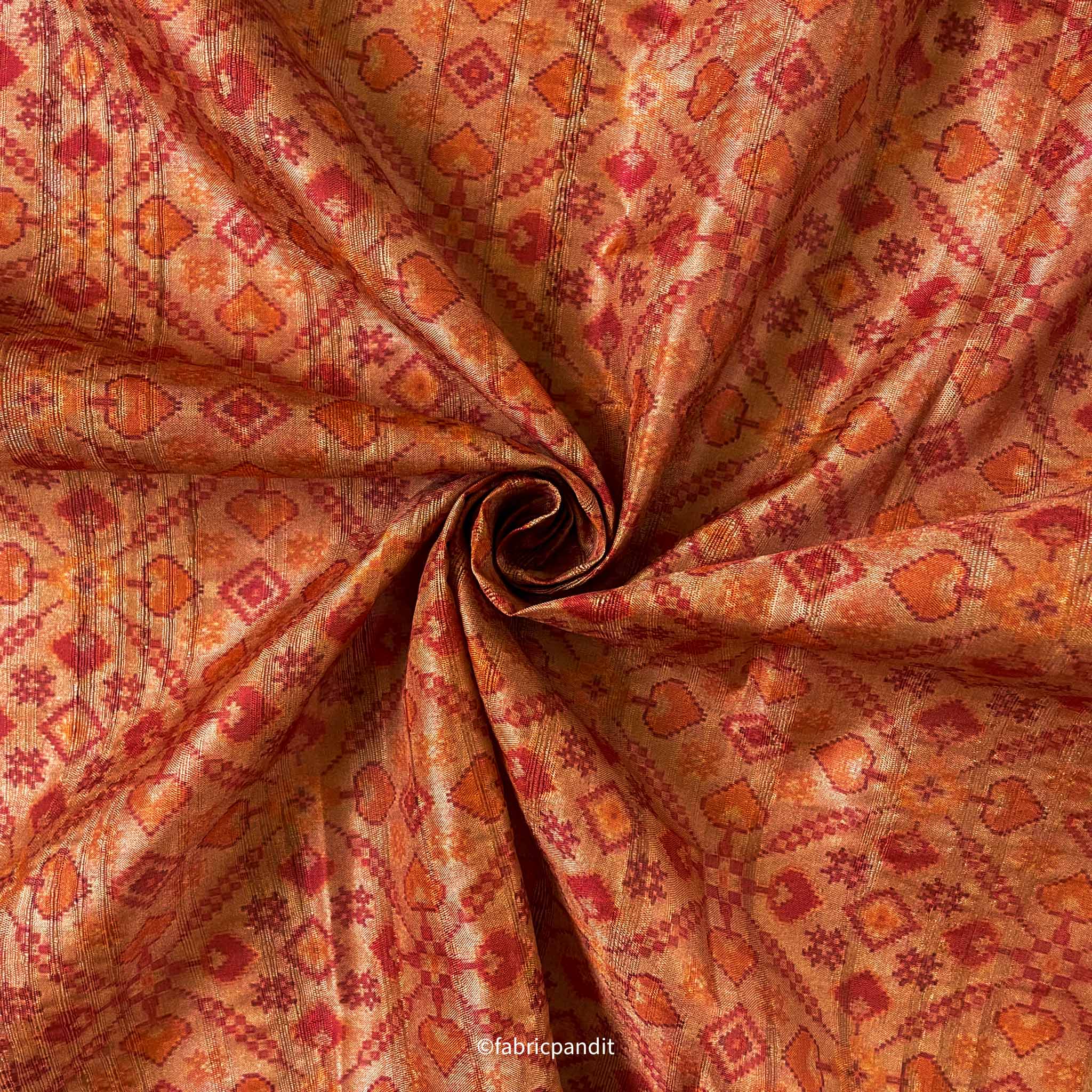 (CUT PIECE) Muted Saffron Patola Digital Printed Tussar Silk Fabric (W