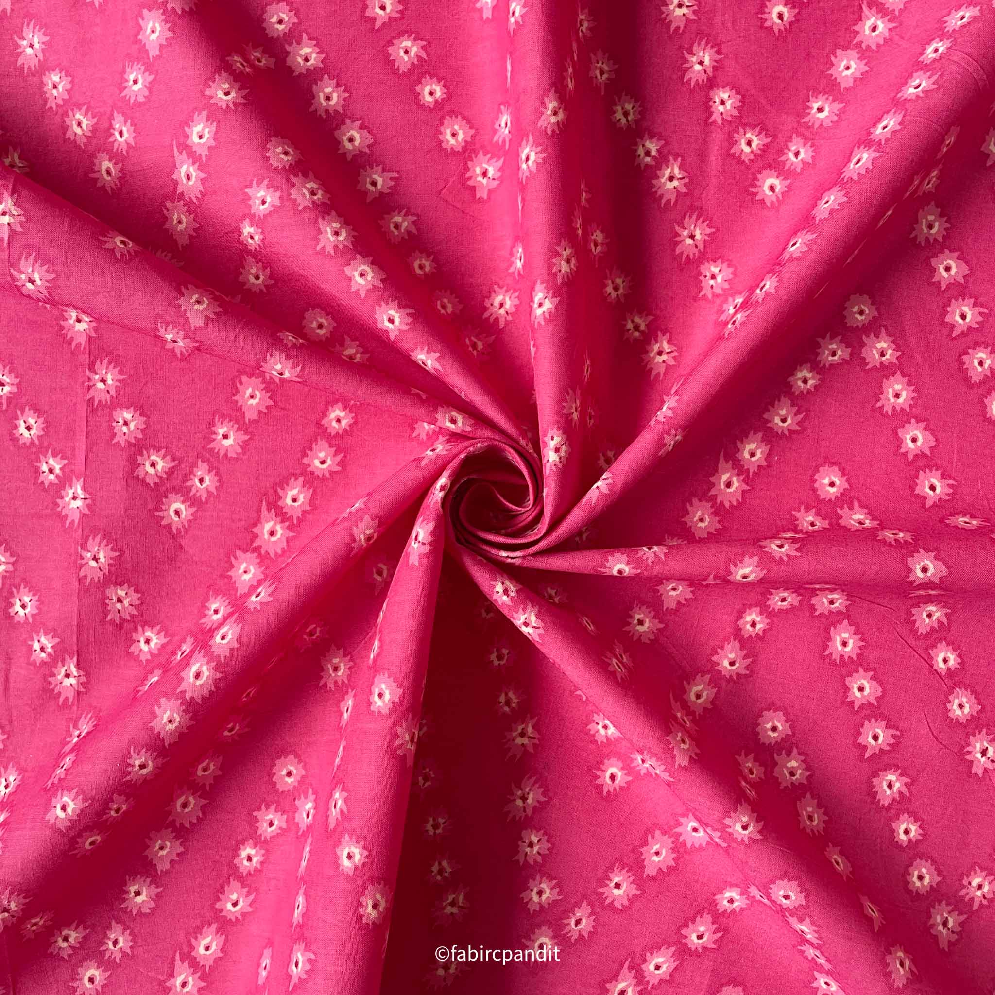 Deep Pink and Cream Abstract ZigZig Hand Block Printed Pure Cotton Fa Fabric Pandit