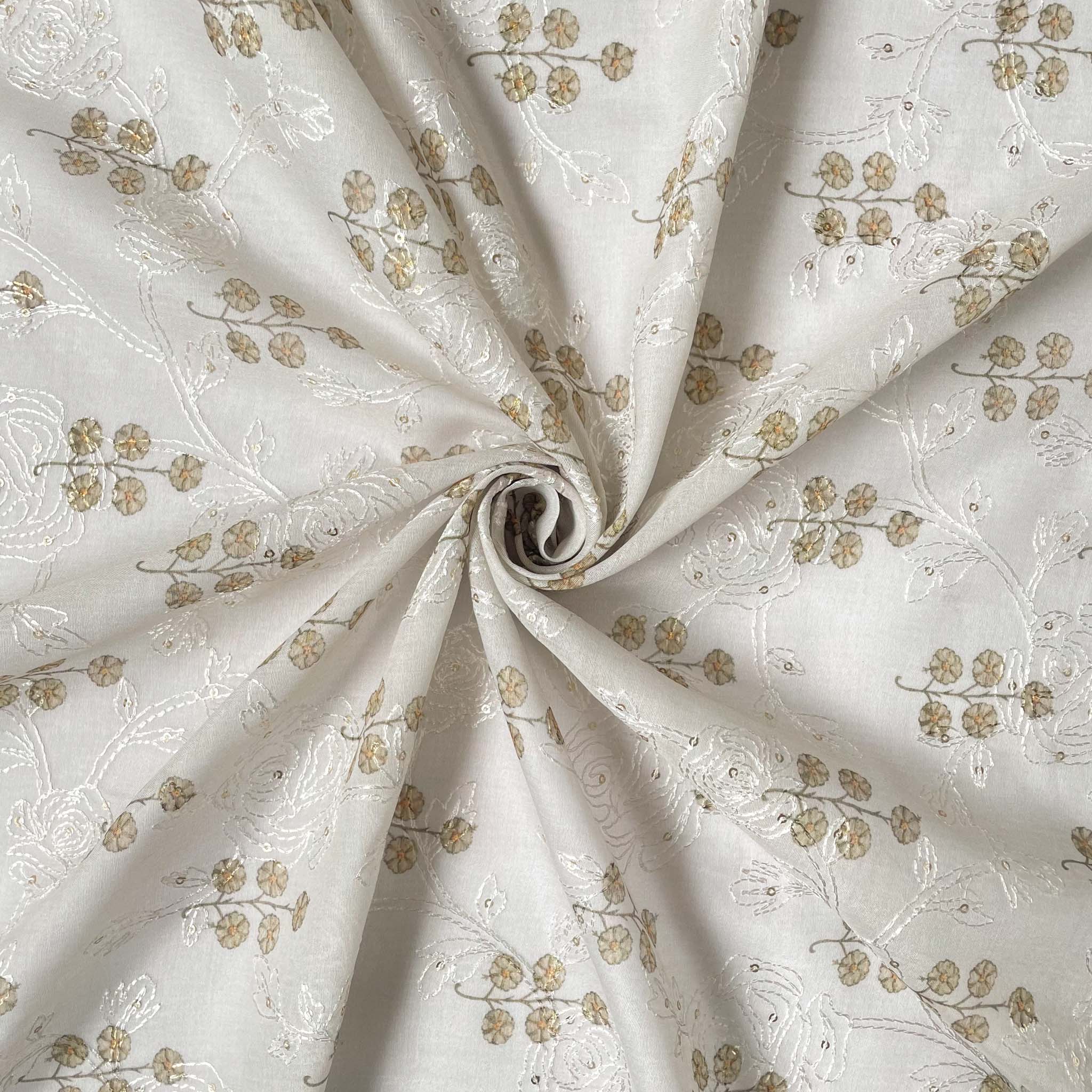 Buy Dusty Gamathi Off White Colour Floral Print Cotton Fabric Online 9072CQ  - SourceItRight