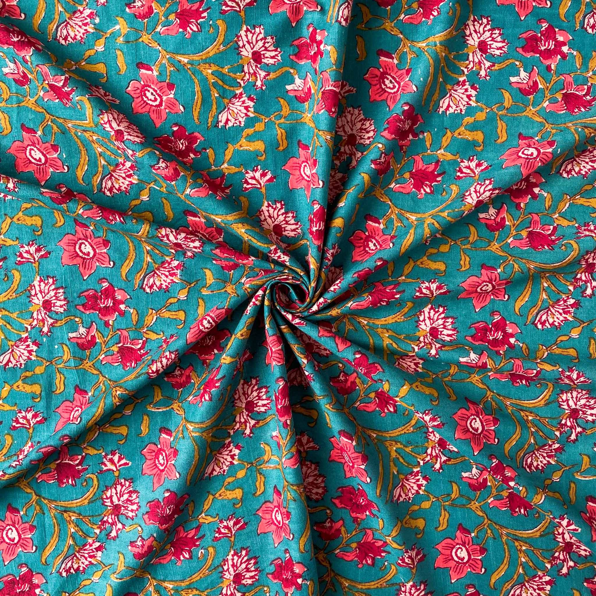 Pastel Green and Peach Blooms & Knots Hand Embroidered & Printed Pure –  Fabric Pandit