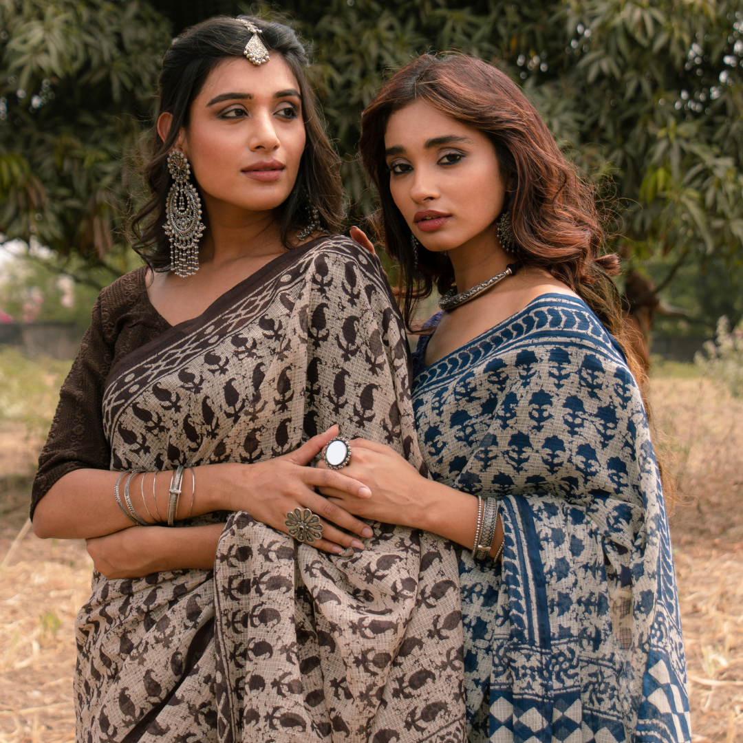 Indigo Dabu Hand Printed Sarees
