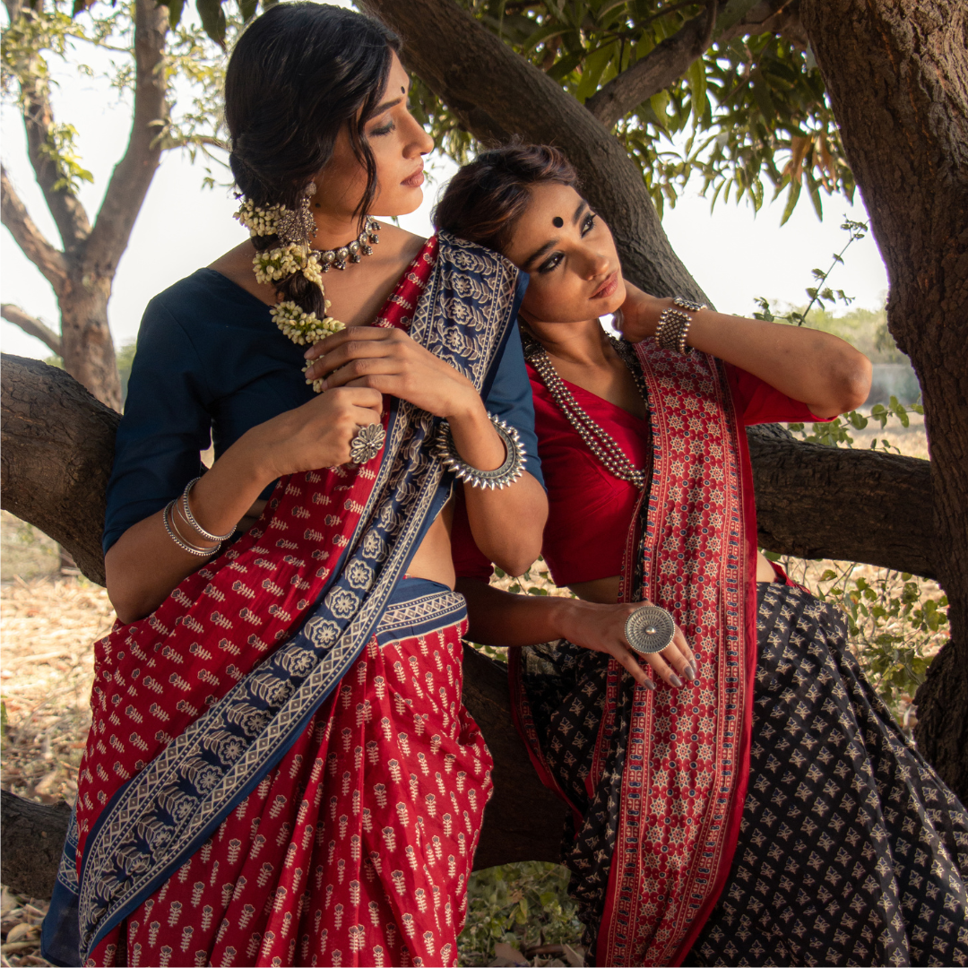 Pure Ajrakh Printed Saree