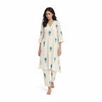 A Story With Blocks Fabric Fabric Off-White & Indigo Mul Chanderi Crush Fabric