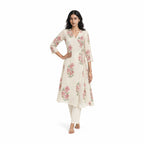 A Story With Blocks Fabric Fabric Off-White & Pink Mul Chanderi Crush Fabric