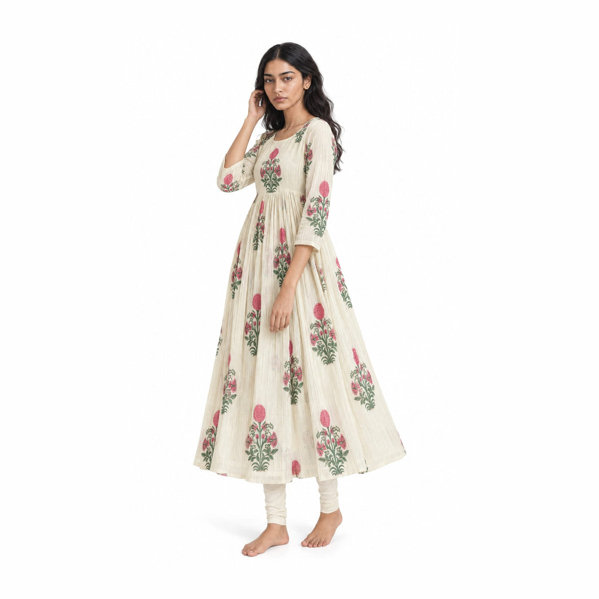 A Story With Blocks Fabric Fabric Off-White & Rani Mul Chanderi Crush Fabric