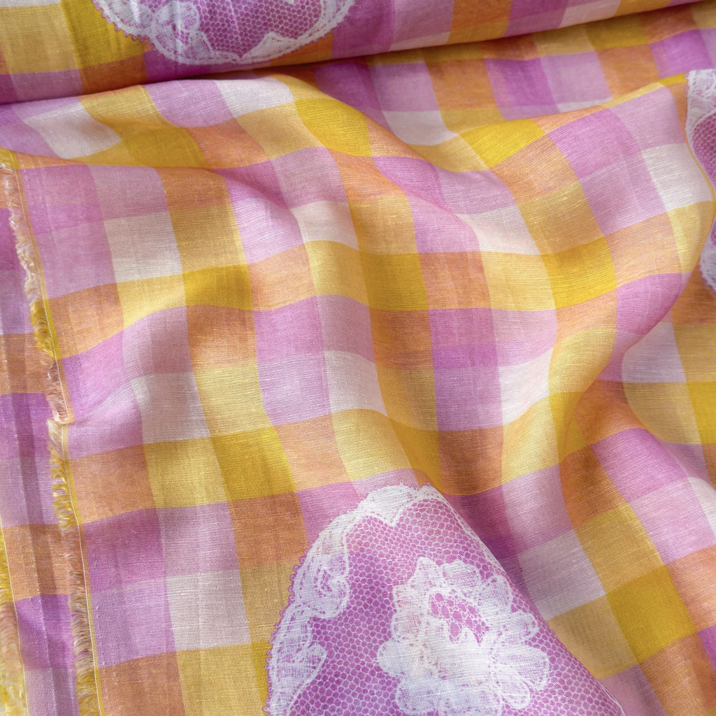After Summer Linen Fabric fabric Lilac & Yellow Linen Fabric