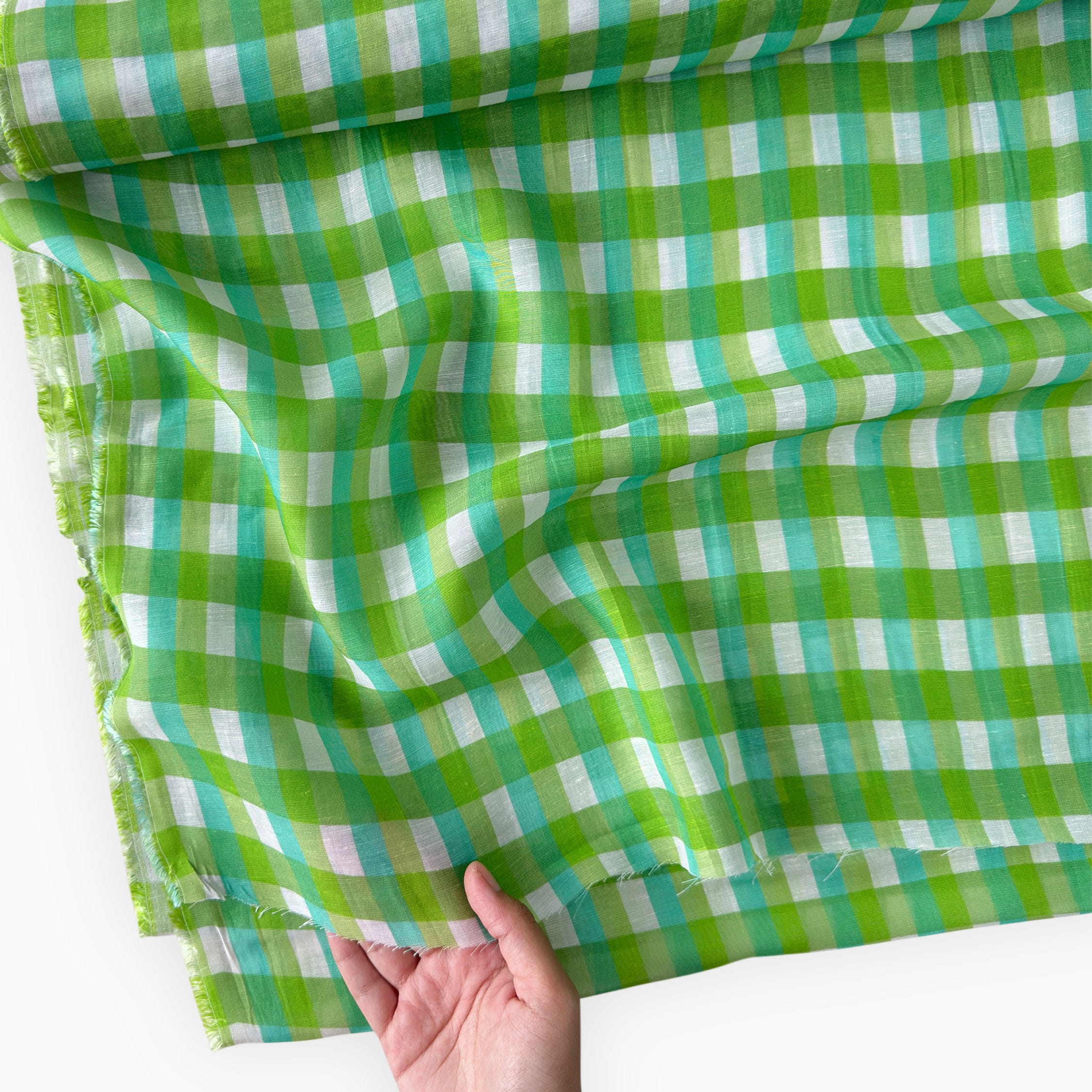 After Summer Linen Fabric fabric Lush Green & Cyan Blue Linen Fabric