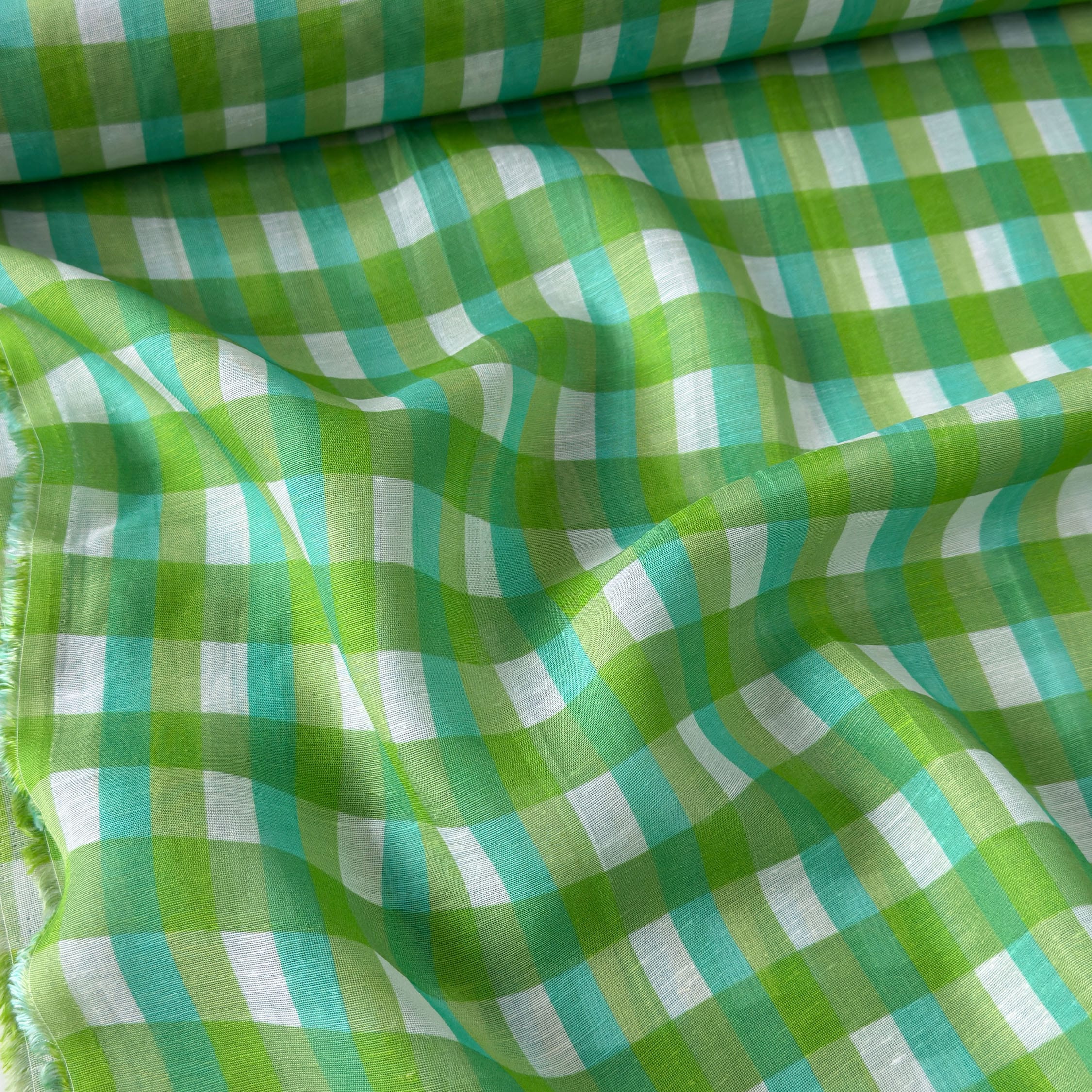 After Summer Linen Fabric fabric Lush Green & Cyan Blue Linen Fabric