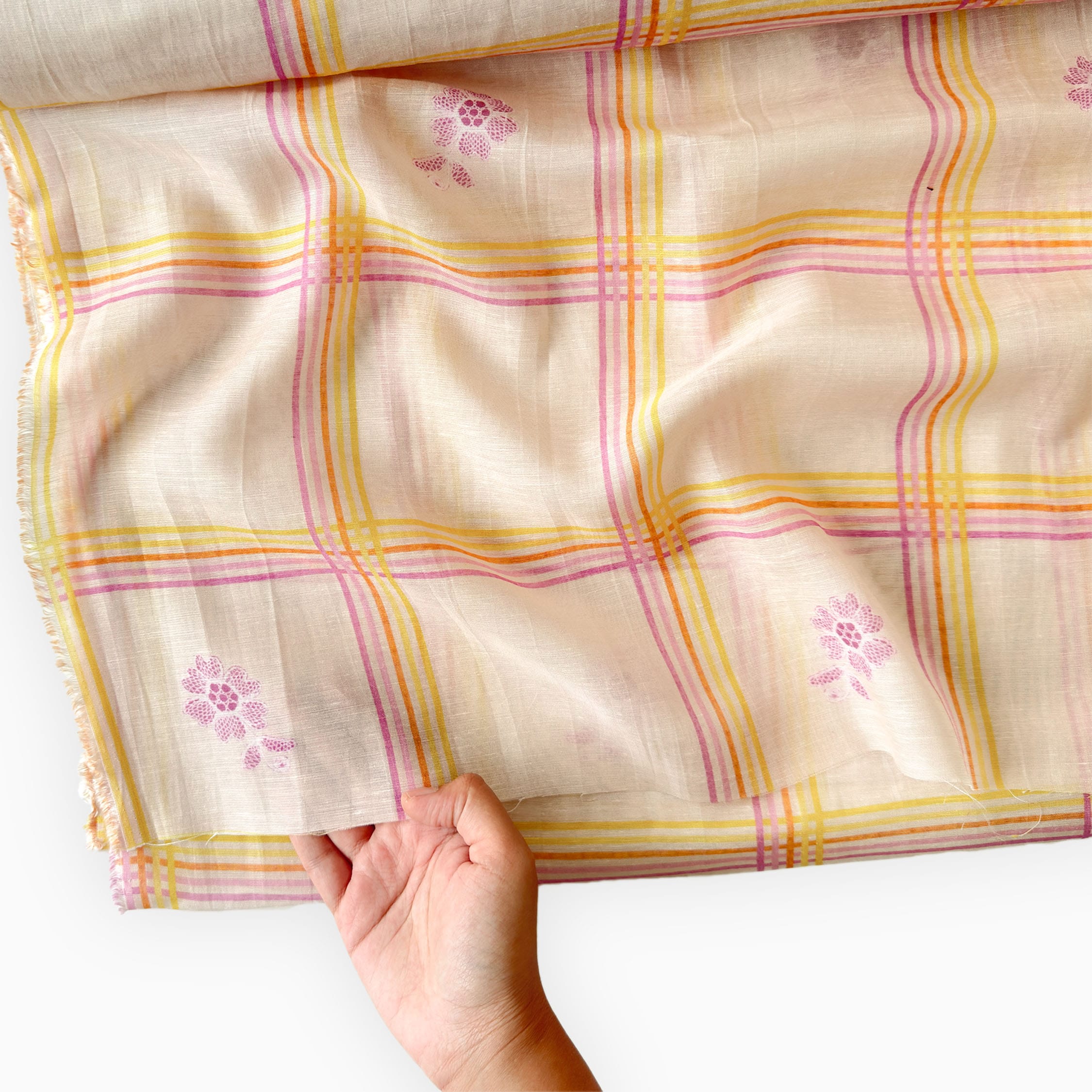 After Summer Linen Fabric fabric Peach & Yellow-Lilac Linen Fabric