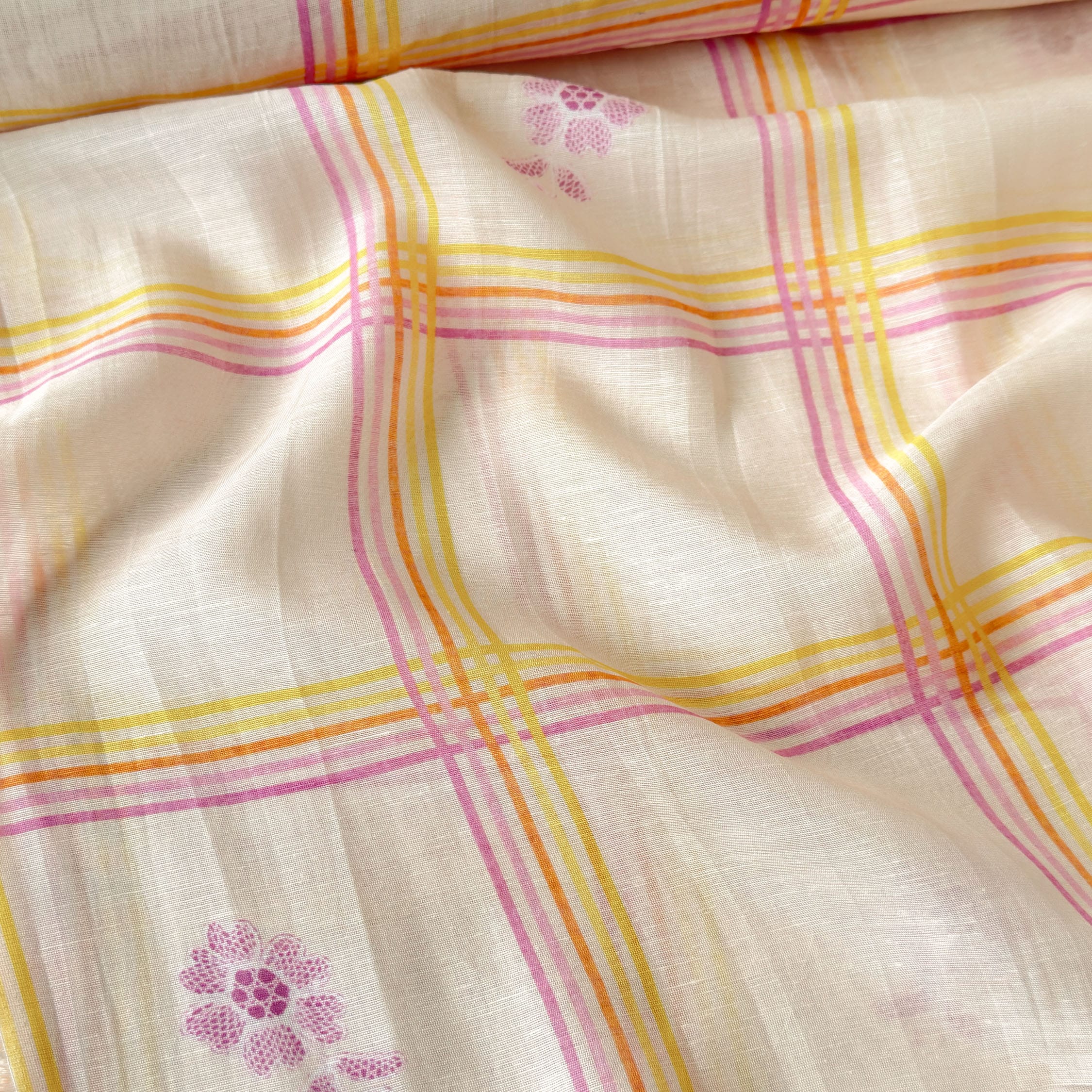 After Summer Linen Fabric fabric Peach & Yellow-Lilac Linen Fabric