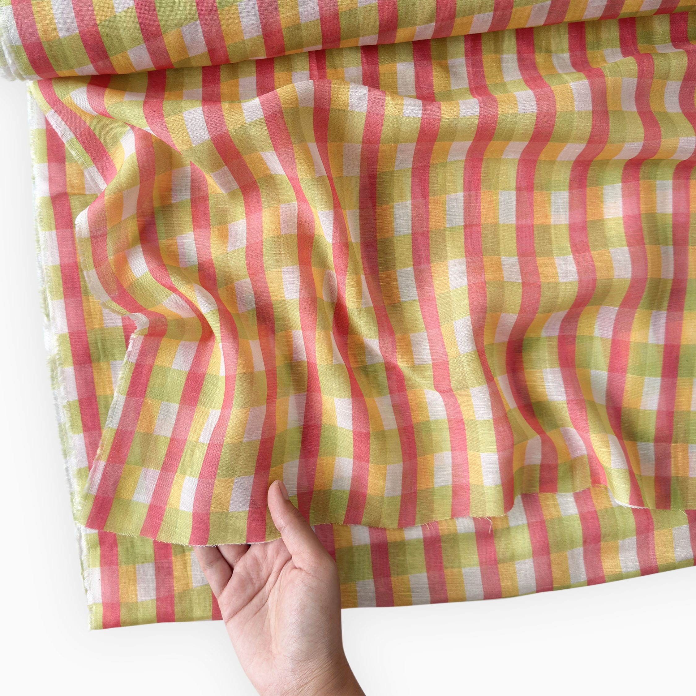 After Summer Linen Fabric fabric Salmon Pink & Yellow Linen Fabric