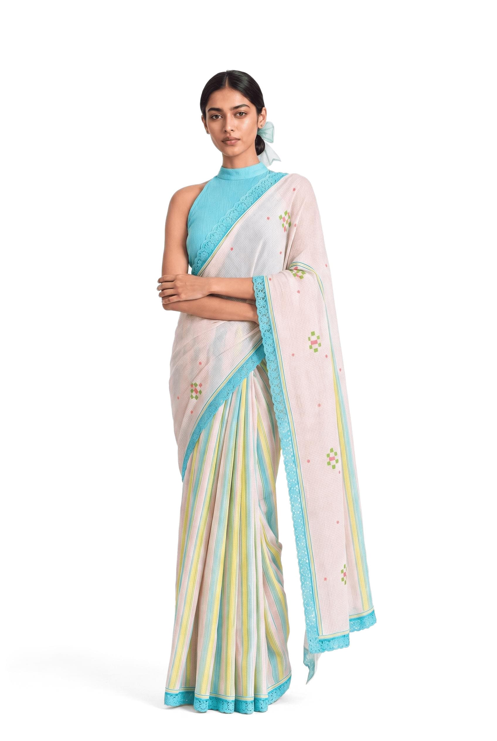 After Summer Saree Saree Light Pink & Blue Mul Chanderi Crush Saree