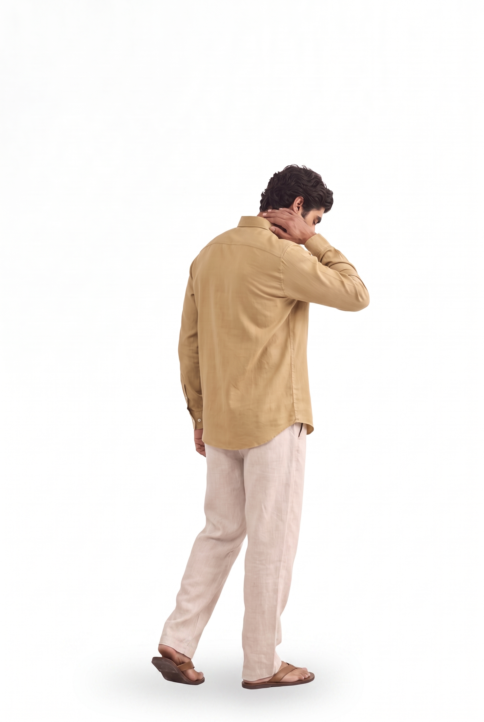 Khaki Pure Cotton Linen Shirt Piece