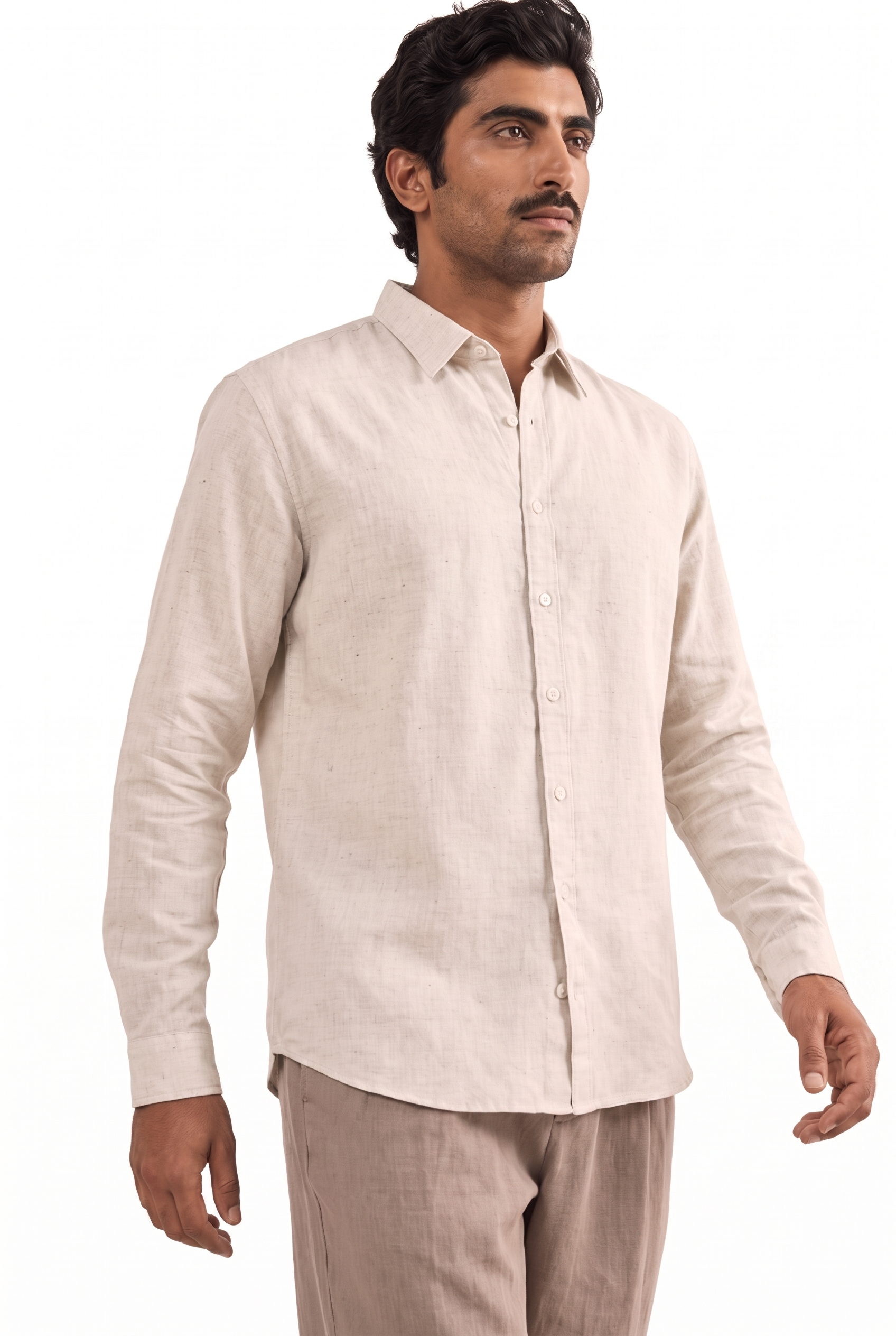 Natural White Cotton Linen Shirt Piece
