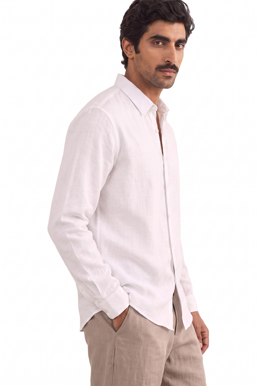 Snow White Cotton Linen Shirt Piece