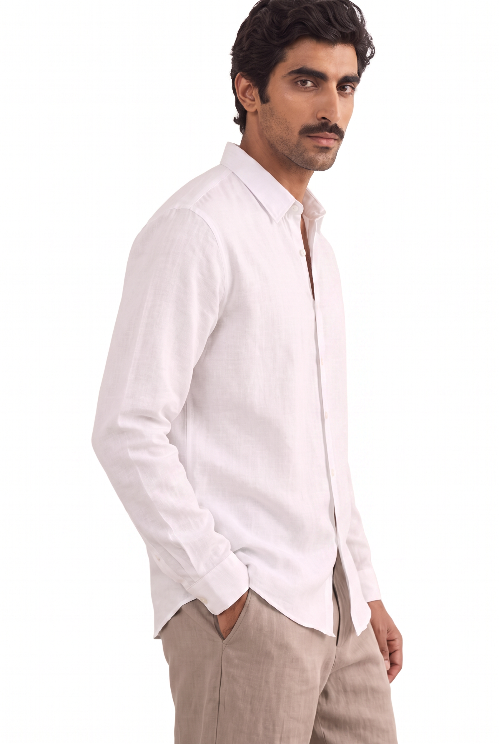 Snow White Cotton Linen Shirt Piece