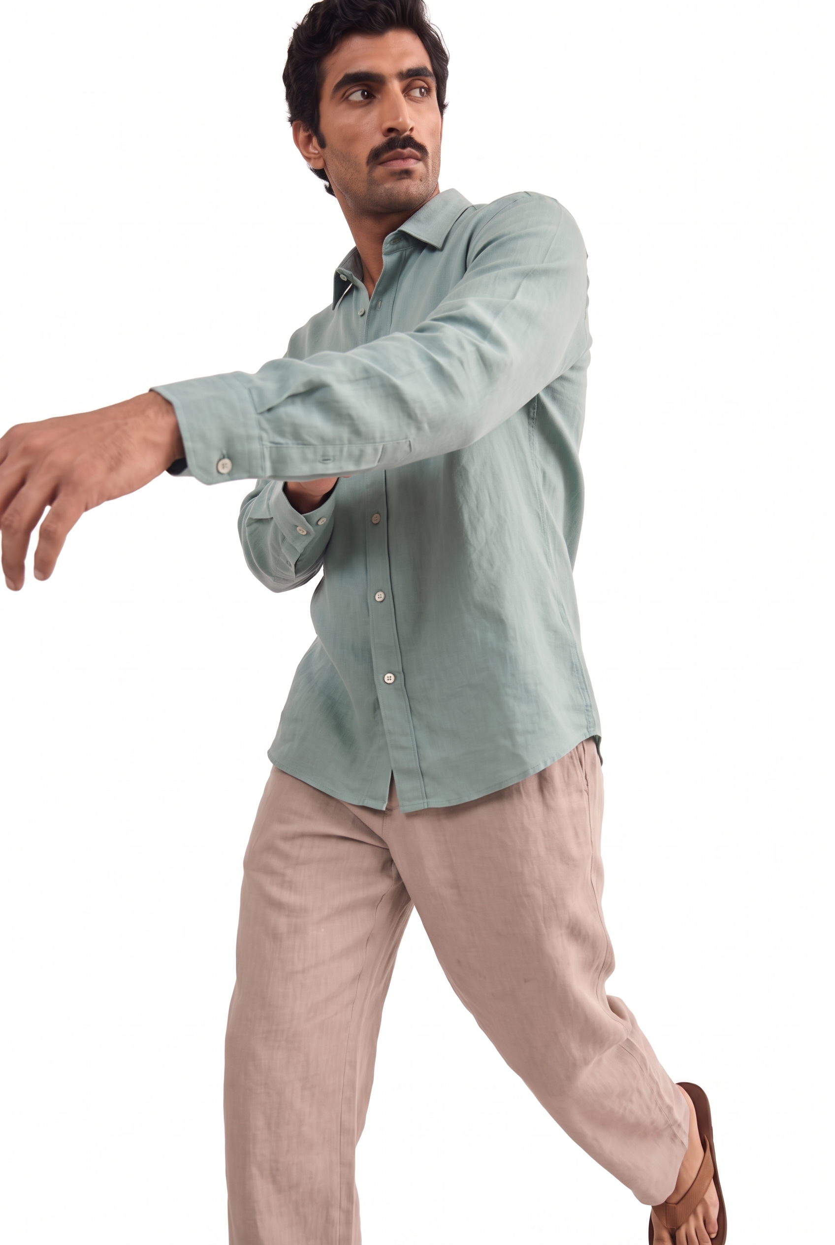 Aquamarine Pure Cotton Linen Shirt Piece
