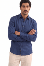 Dark Blue Cotton Linen Shirt Piece