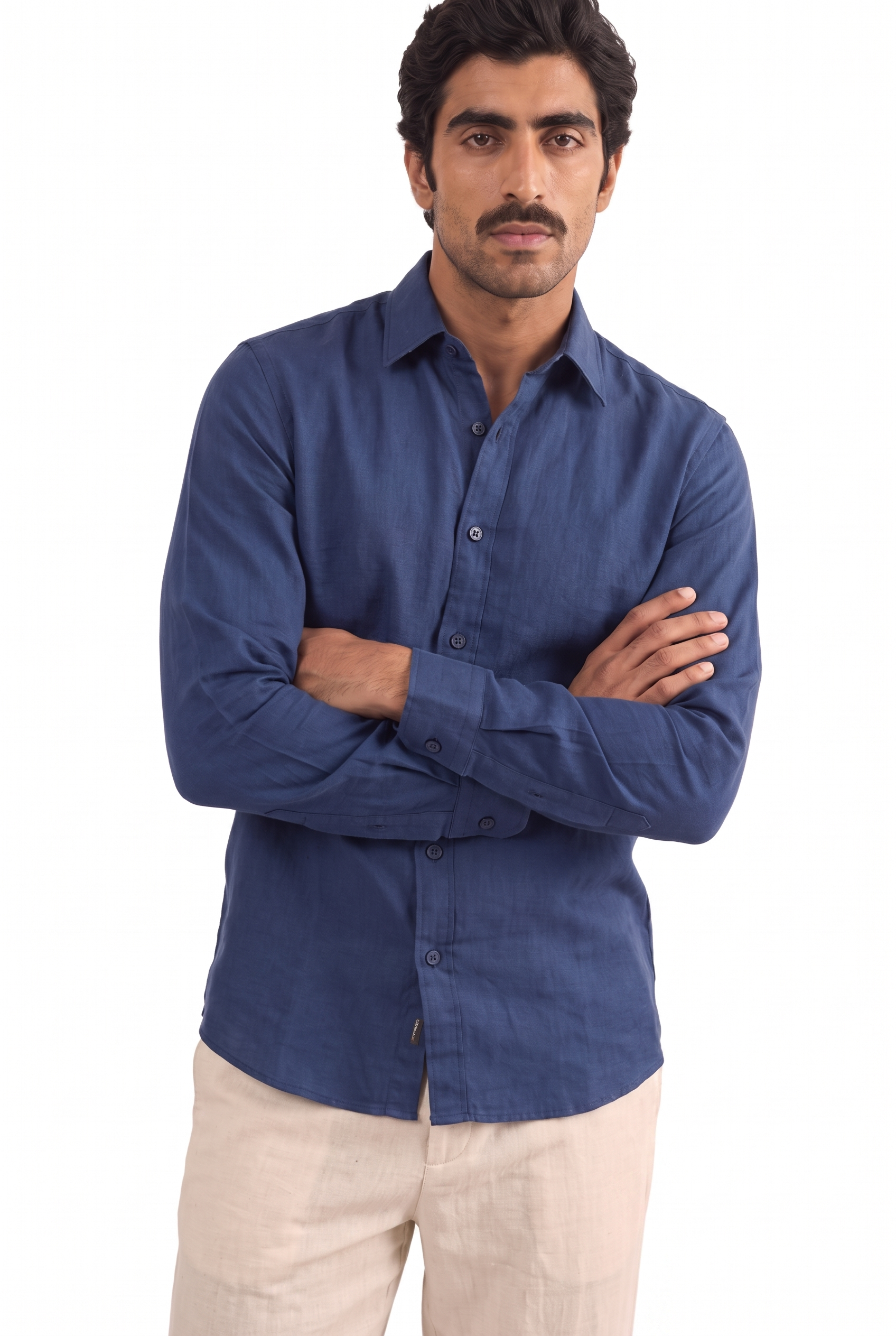 Dark Blue Cotton Linen Shirt Piece