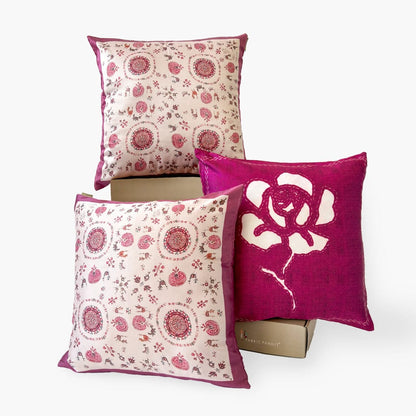 Baby Satin Cushion Covers Home Artisanal Florals Printed Premium Satin Cushion Covers Set of 3 (16X16)