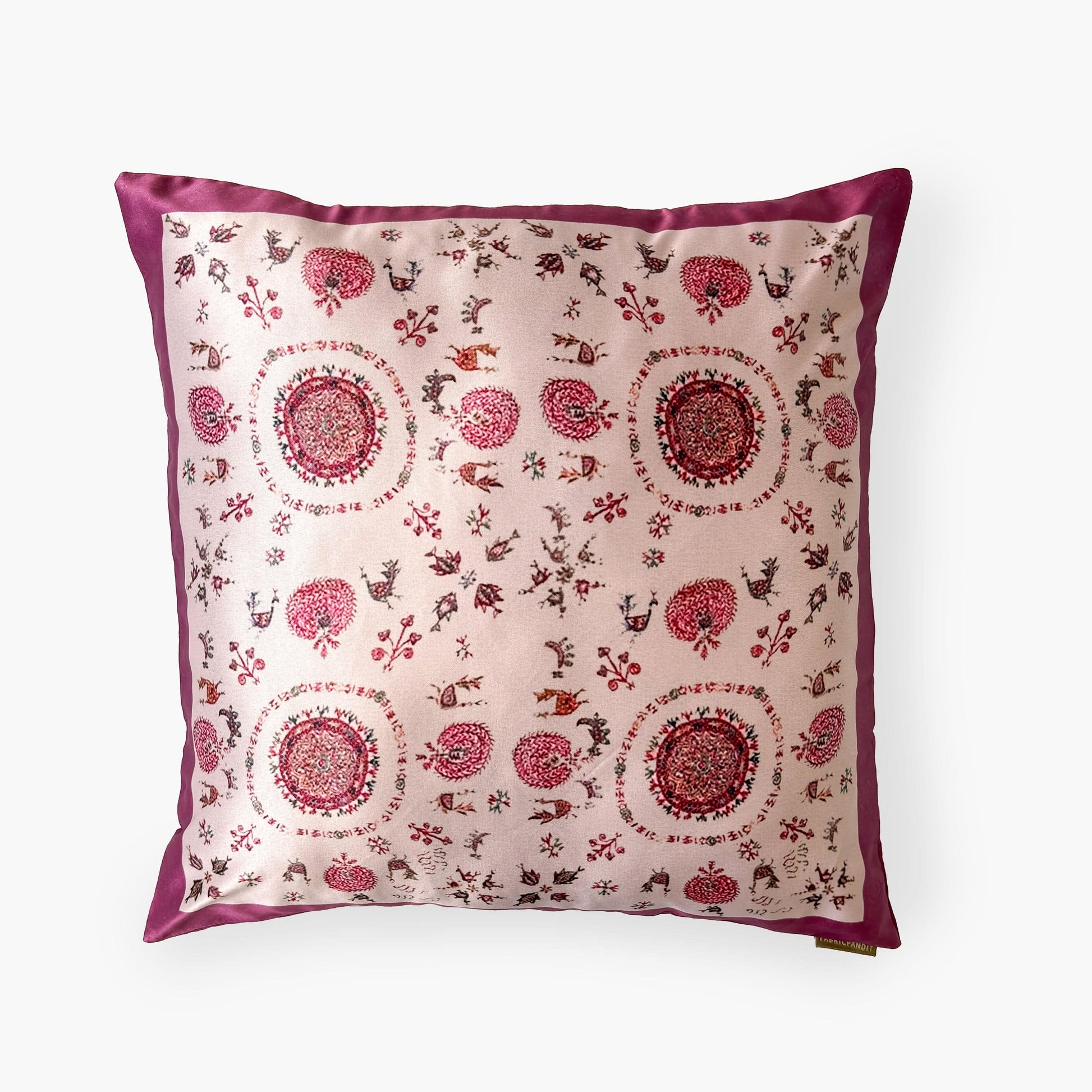 Baby Satin Cushion Covers Home Light Magenta Tribal Art Printed Premium Satin Cushion Covers (16X16)