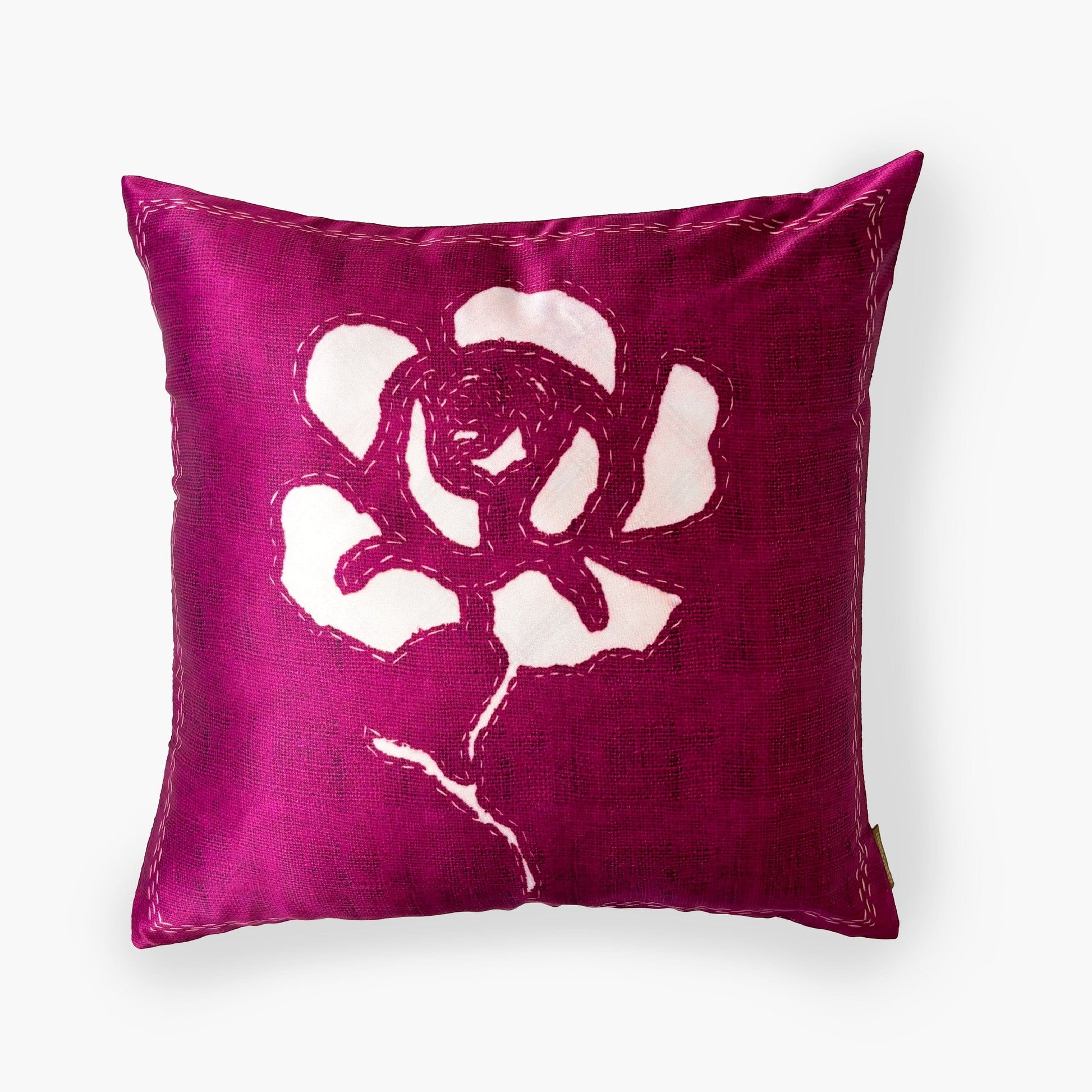 Baby Satin Cushion Covers Home Magenta & Off-White Abstract Flower Printed Premium Satin Cushion Covers (16X16)