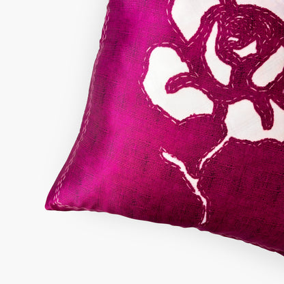 Baby Satin Cushion Covers Home Magenta & Off-White Abstract Flower Printed Premium Satin Cushion Covers (16X16)