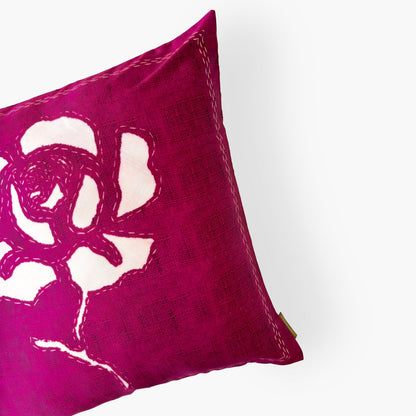 Baby Satin Cushion Covers Home Magenta & Off-White Abstract Flower Printed Premium Satin Cushion Covers (16X16)