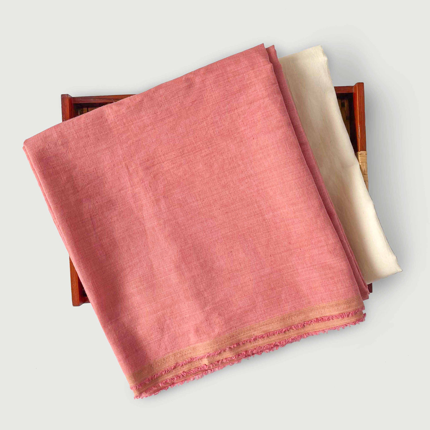 Blended Silk Linen Kurta Set Kurta Set Unisex Salmon Rose Color | Blended Silk Linen Kurta Fabric (1.80 Meters | Width 58 Inches) | and Cotton Pyjama (2.5 Meters) | Unstitched Combo Set