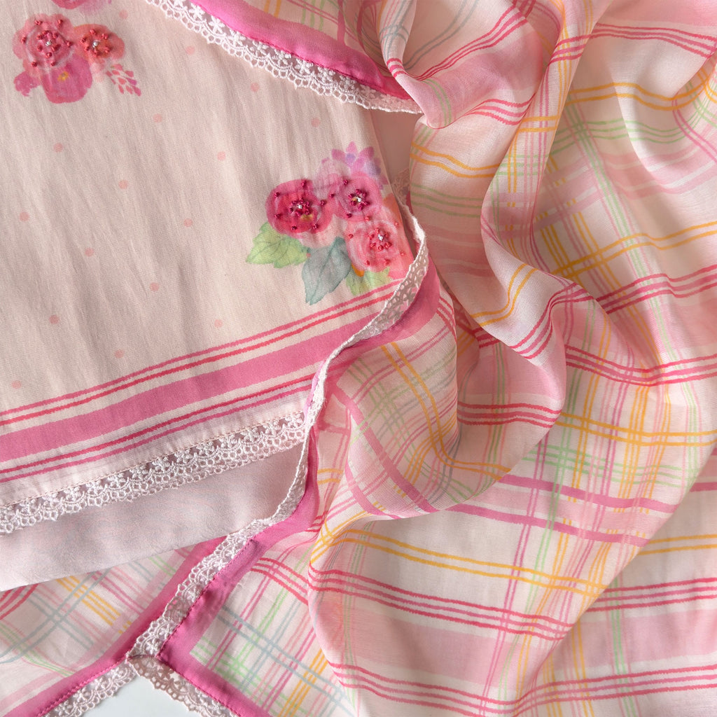 Blooms & Knots Unstitched Suit Unstitched Suit Blush Pink Chanderi Suit Set