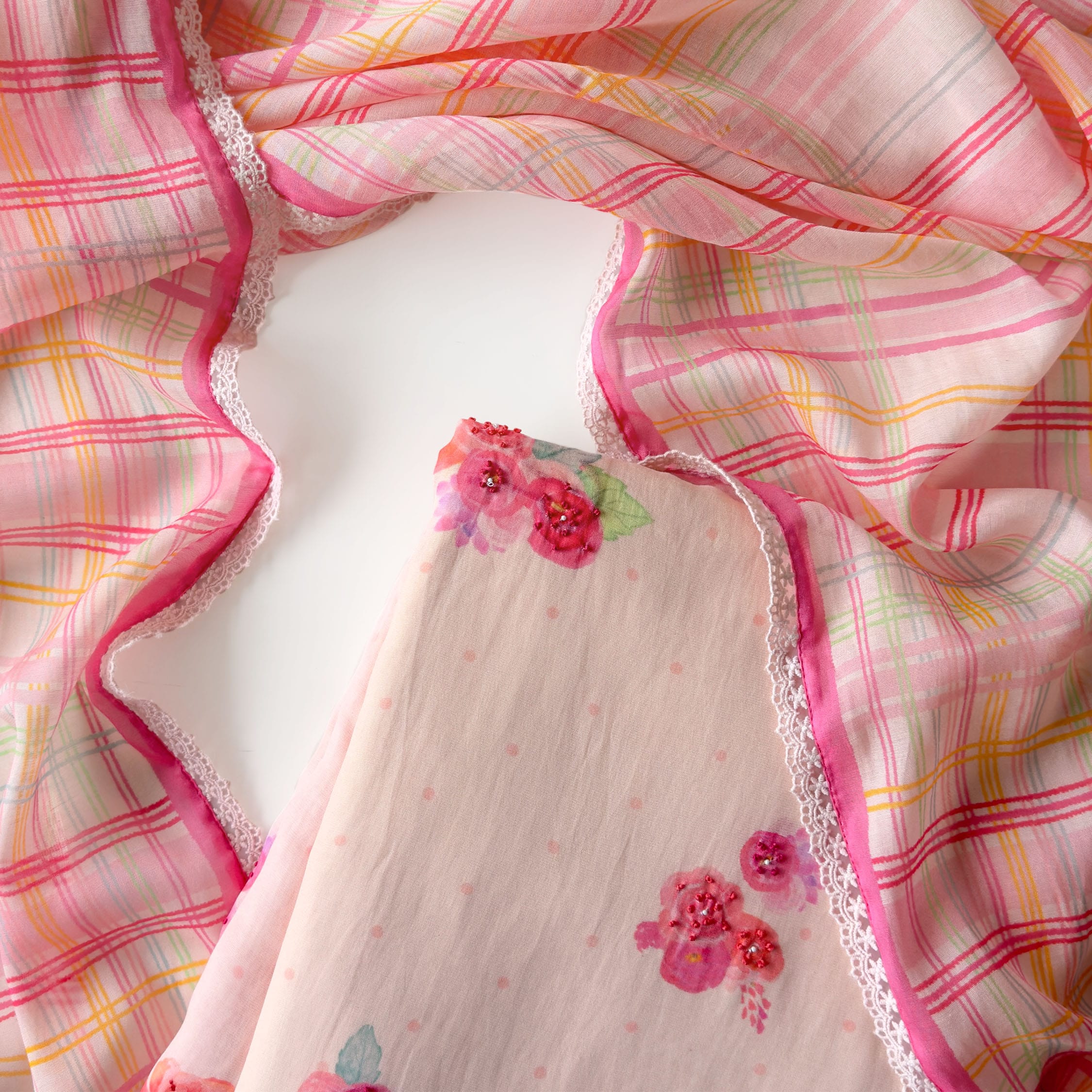 Blooms & Knots Unstitched Suit Unstitched Suit Blush Pink Chanderi Suit Set