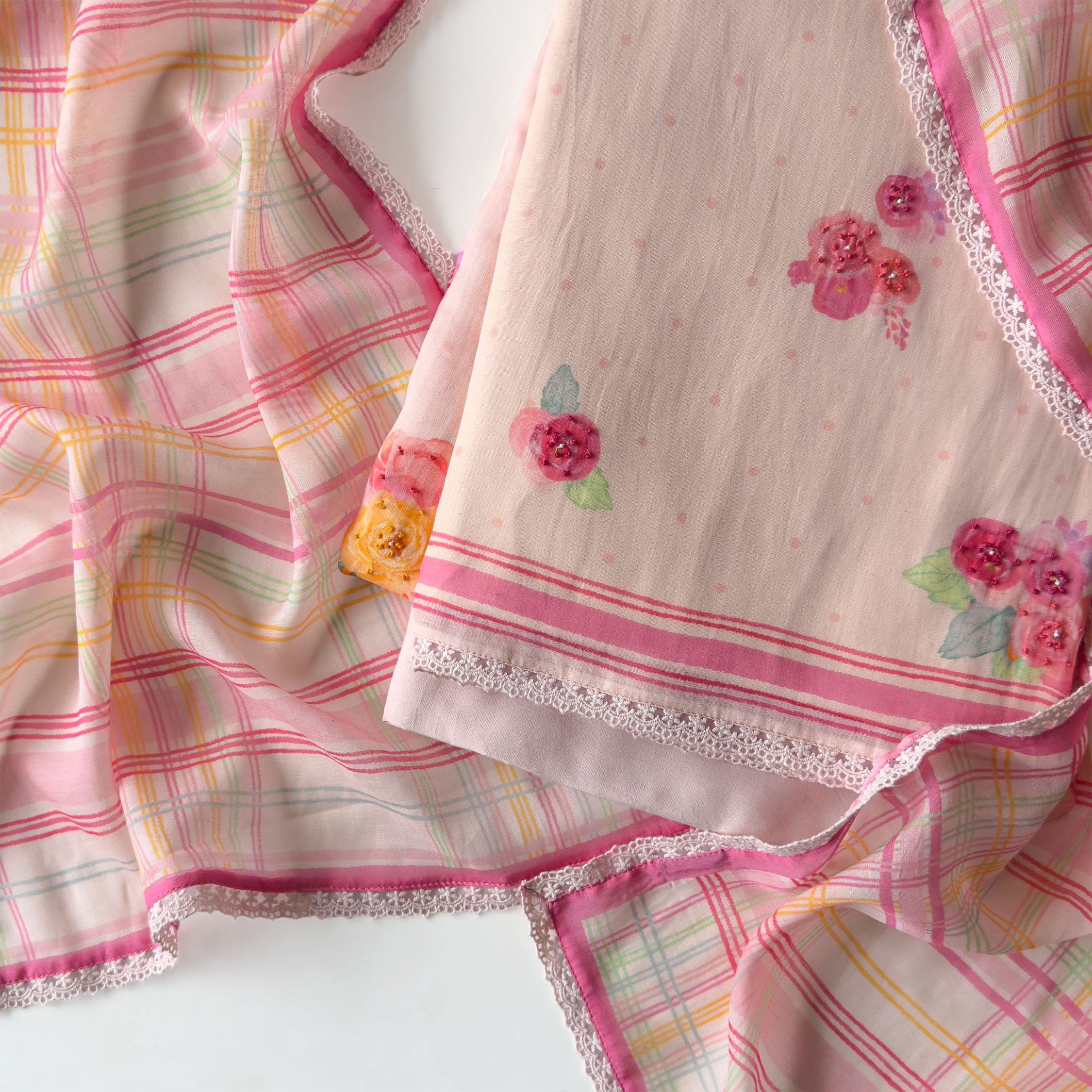 Blooms & Knots Unstitched Suit Unstitched Suit Blush Pink Chanderi Suit Set