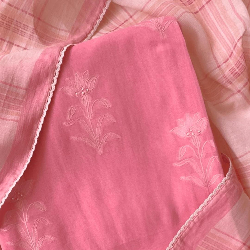 Blooms & Knots Unstitched Suit Unstitched Suit Bright Peach Chanderi Suit Set