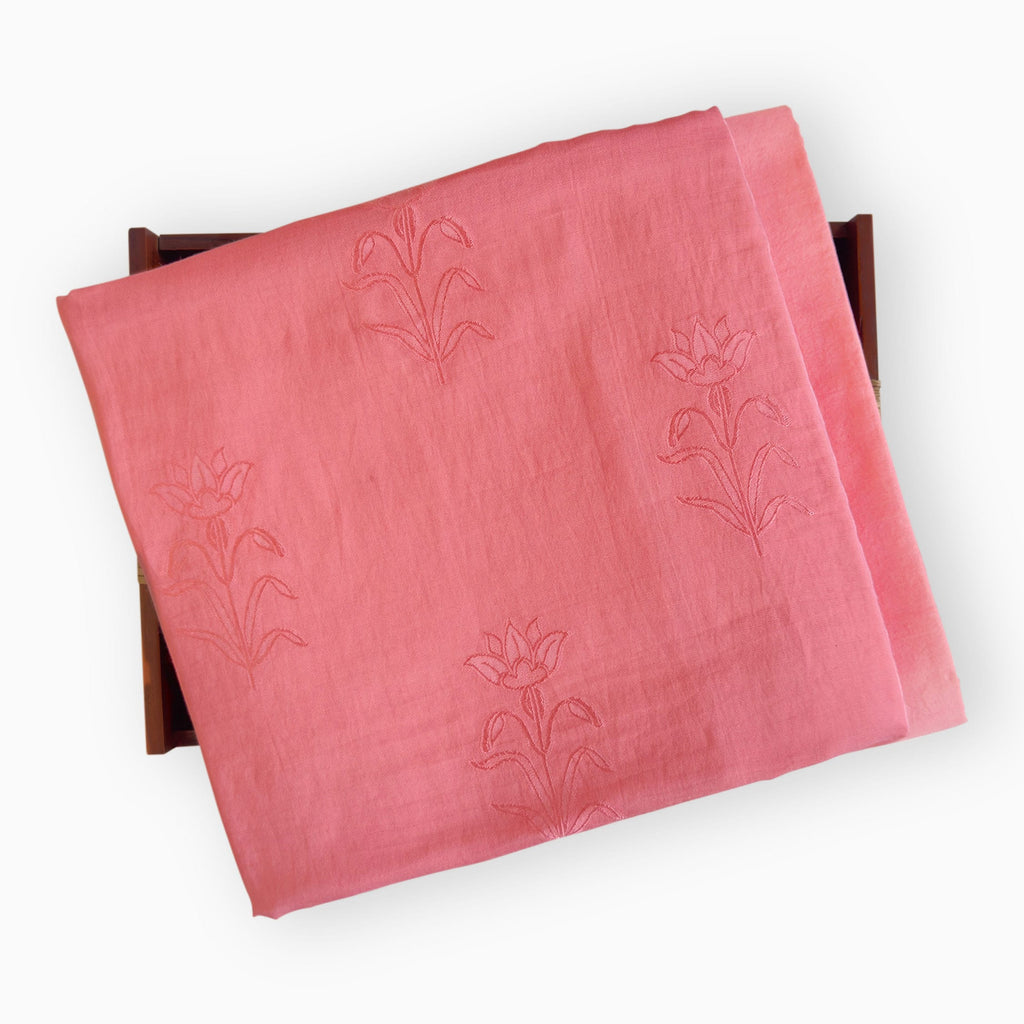 Blooms & Knots Unstitched Suit Unstitched Suit Bright Peach Mul Chanderi Suit Set