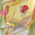 Blooms & Knots Unstitched Suit Unstitched Suit Bright Yellow Mul Chanderi Suit Set