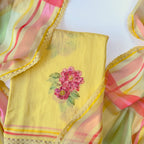 Blooms & Knots Unstitched Suit Unstitched Suit Bright Yellow Mul Chanderi Suit Set