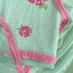 Blooms & Knots Unstitched Suit Unstitched Suit Pastel Green & Pink Mul Chanderi Suit Set