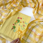 Blooms & Knots Unstitched Suit Unstitched Suit Summer Yellow Mul Chanderi Suit Set