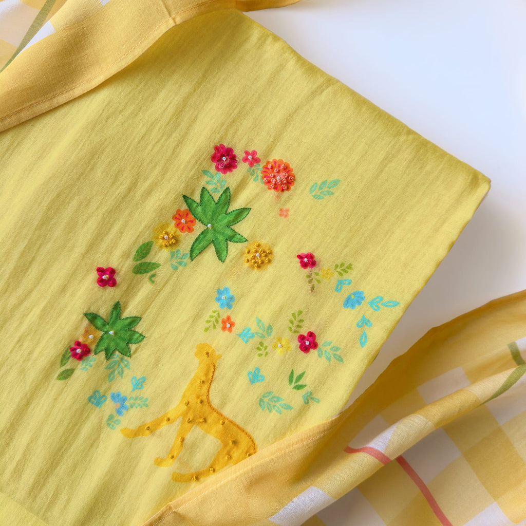 Blooms & Knots Unstitched Suit Unstitched Suit Summer Yellow Mul Chanderi Suit Set