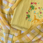 Blooms & Knots Unstitched Suit Unstitched Suit Summer Yellow Mul Chanderi Suit Set