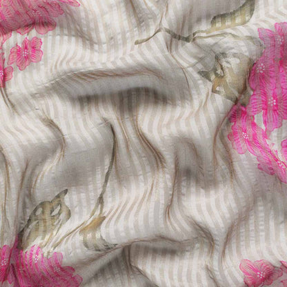 Blouse Piece Blouse Piece 0.80 MTR Olive Green & Pink Floral Printed Tissue Stripes Blouse Piece (0.80 Meter Piece | Width 44 Inches)