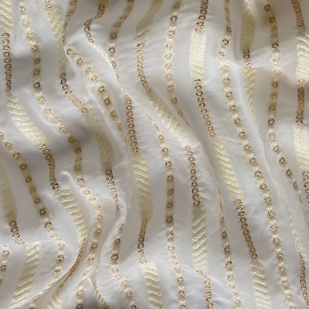 Blouse Piece Blouse Piece 1.50 MTR White & Gold Abstract Stripes Woven Russian Silk Blouse Piece (1.50 Meter Piece | Width 58 Inches)