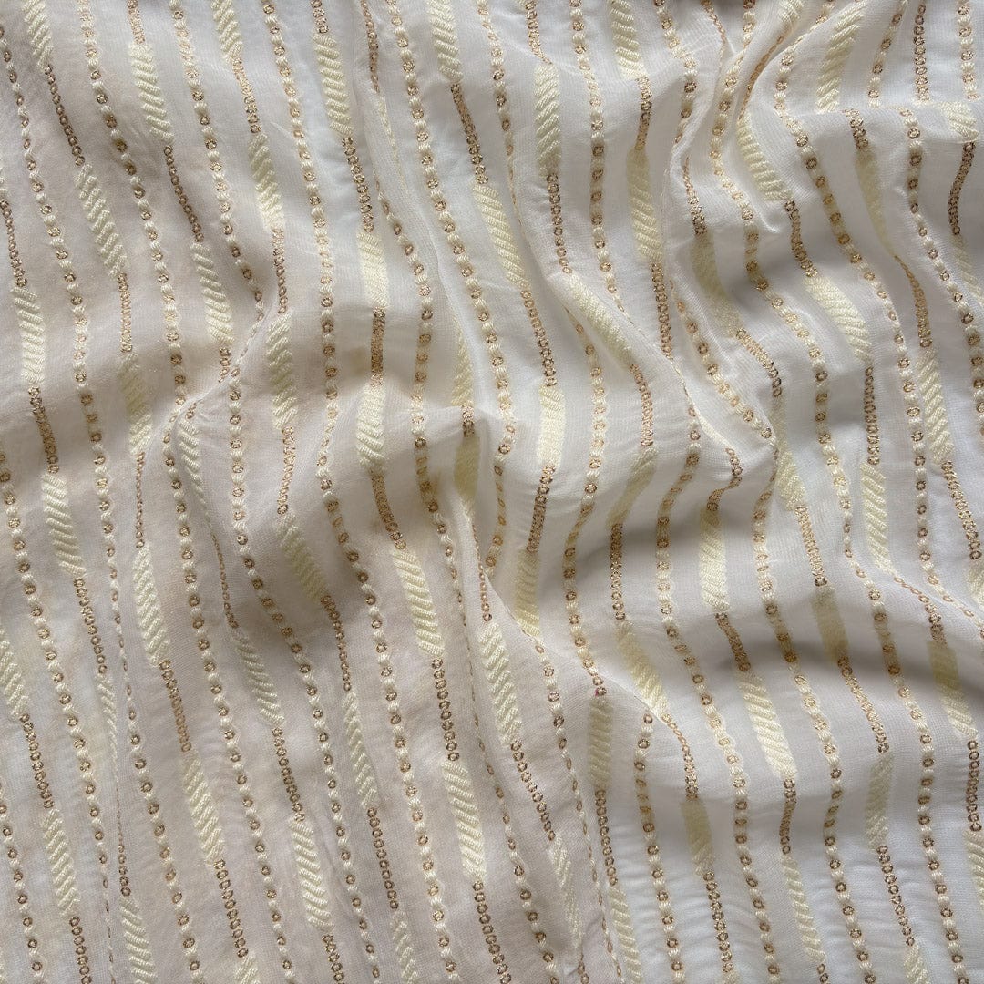 Blouse Piece Blouse Piece 1.50 MTR White & Gold Abstract Stripes Woven Russian Silk Blouse Piece (1.50 Meter Piece | Width 58 Inches)