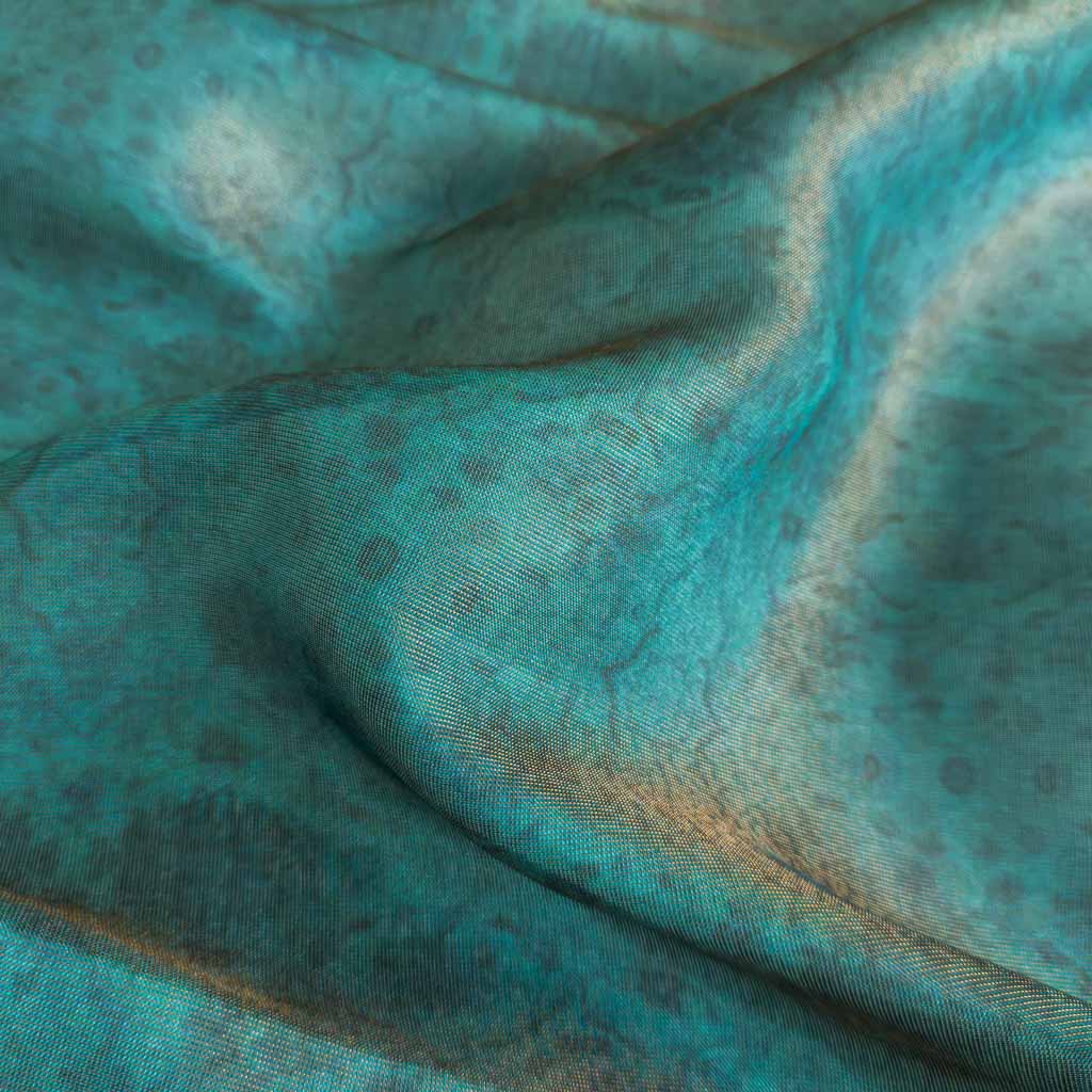 Blouse Piece Blouse Piece 1 MTR Dusty Turquoise Abstract Printed Tissue Silk Blouse Piece (1 Meter Piece | Width 44 Inches)