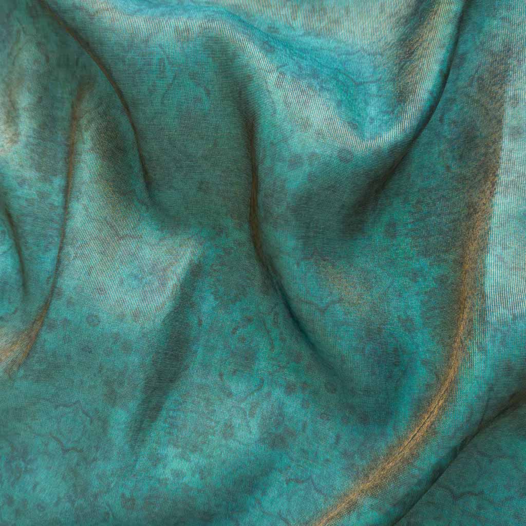 Blouse Piece Blouse Piece 1 MTR Dusty Turquoise Abstract Printed Tissue Silk Blouse Piece (1 Meter Piece | Width 44 Inches)