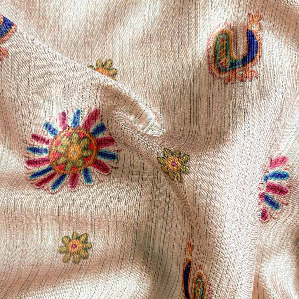 Blouse Piece Blouse Piece Beige & Red Traditional Art Printed Tussar Silk Blouse Piece (Width 44 Inches)